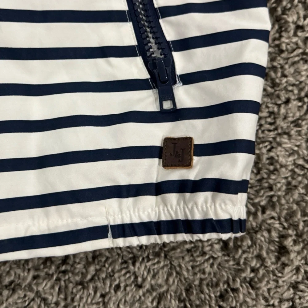 Janie and Jack white and navy blue Hooded Jacket, size 7-8